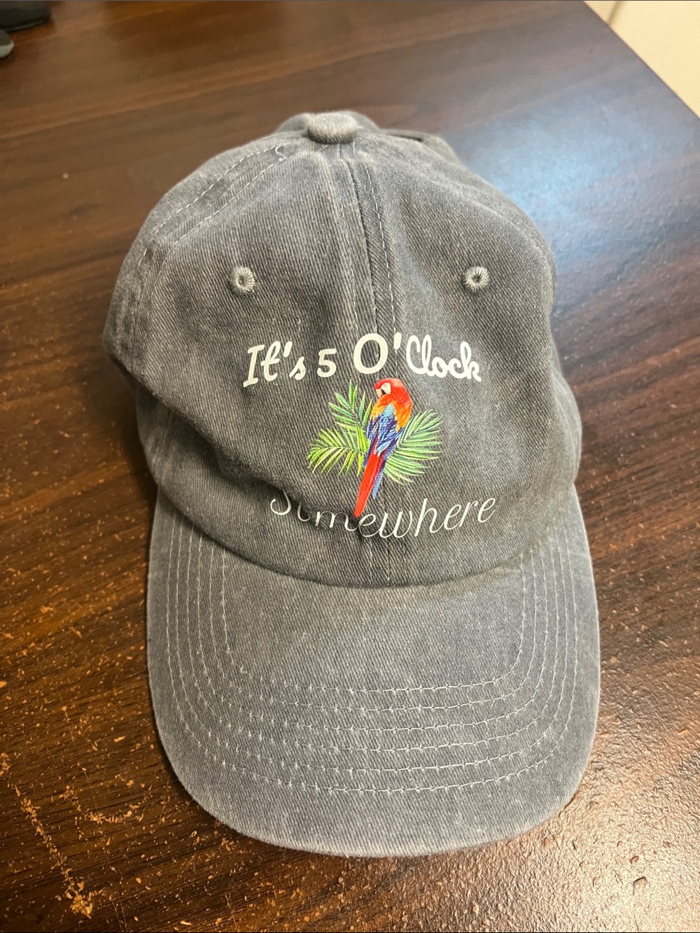 Gray Baseball Cap with Parrot It's 5 O'Clock Somewhere